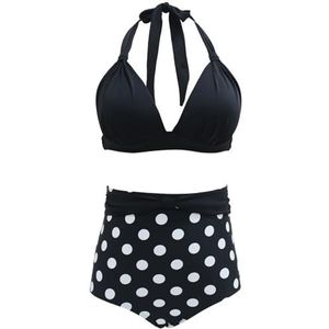 Bikiniset voor dames met ruches en bikini, badpakken, grote maten, dames, hoge taille, halterbikini, geplooid, tweedelige badmode, 1991-11-576069411603, XXL