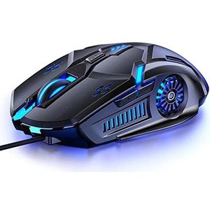 Smaige Gamingmuis bedraad, 6 knoppen, 4 instelbare DPI tot 3200 DPI, 7 ronde en ademende LED-verlichting, multifunctionele bedrade muis gebruikt voor games en kantoor (zwart)