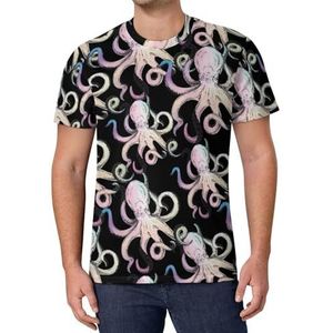 Regenboog Octopus T-shirt voor heren, korte mouwen, casual, ronde hals, modieus, zomertops