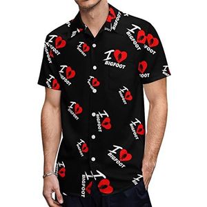 I Love Bigfoot Hawaiiaanse shirts voor heren, casual overhemd met korte mouwen, knoopsluiting, vakantie, strandshirts, XS