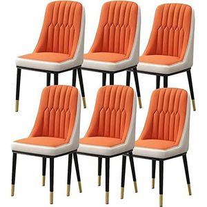 GEIRONV Keuken eetkamerstoelen set van 6, moderne waterdichte PU lederen zijstoel met carbon for balie lounge woonkamer receptie stoel Eetstoelen (Color : Orange+white, Size : 91 * 45 * 45cm)