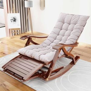 Houten Relaxfauteuil, Opvouwbare Relaxstoel Met Voetenbank, Comfortabele Schommelstoel Met Bekleding, Comfortabele Schommelstoel Met Glijders Voor Balkon En Patio,Grijs