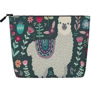 FZGGWYHL Leuke Llama Bloemen Gedrukt Fake Hennep Hennep Make-up Bag Dagelijkse Opbergtas, Zwart, Eén maat, Tas Organizer