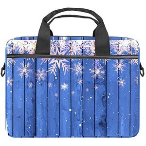 Kerst Sneeuwvlokken op Blauwe Houten Achtergrond Laptop Schouder Messenger Bag Crossbody Aktetas Messenger Sleeve voor 13 13.3 14.5 Inch Laptop Tablet Beschermen Tote Bag Case, Meerkleurig, 11x14.5x1.2in /28x36.8x3 cm