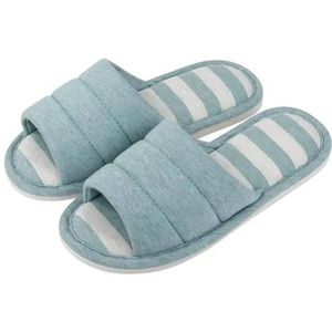 MdybF Slippers Vrouwen Katoenen Slippers Indoor Open Teen Zachte Slippers Casual Flip Flop Dames Thuis Slip-On Memory Foam Slaapkamer Flats Schoenen, Licht Blauwgroen, 37-38(9-9.2 inch)