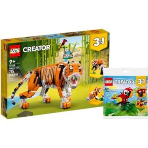 Collectix Lego Creator 3-in-1 set: Majestueuze Tiger 31129 + Tropische papegaai 30581 (polybag), voor kinderen vanaf 9 jaar