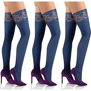 sesto senso 3 paar strapless kousen 50 DEN kant microvezel ondoorzichtig dames, 3 stuks - donkerblauw, XL-XXL