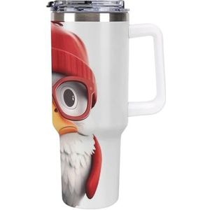 RTFGHJS 40 oz Tumbler Cartoon Vogel met Glazen Geïsoleerde Tumbler Reizen Koffiemok met Rietjesdeksel Roestvrijstalen Waterfles Vacuüm Geïsoleerde Tumbler voor Sport Werk Auto Reizen Weekends