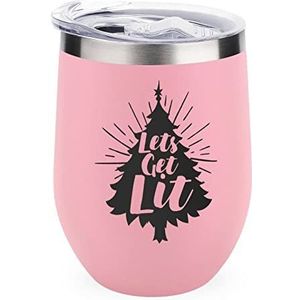 Let's Get LIT Kerstboom geïsoleerde beker met deksel schattige roestvrijstalen koffiemok duurzame theekop reismok roze stijl