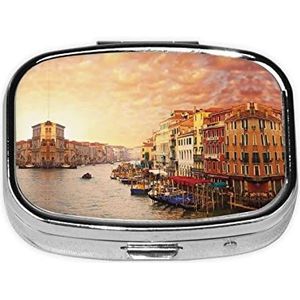 Mooie Venetië Canal View Vierkante Pillendoos, Pil Dispenser Box Kabeljauw Lever Olie Box Vitamine Pill Box