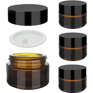 SyiXute 4 stuks 15 ml bruin glas cosmetische gekleurde potten, lege amberkleurige glazen potten, hervulbare cosmetische gezichtscrèmepot met schroefdeksels en witte voeringen voor crèmes, lotions en