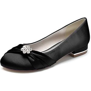 Vrouwen Ivoor Bruids Flats Slip on Satijnen Ballet Pumps Gesloten Teen Bruiloft Prom Schoenen,zwart,37 EU