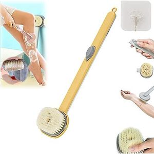 Afneembare Rug Body Bad Douche Spons Struikgewas Met Handgreep Massager, Zachte Stijve Borstelharen Exfoliërende Doucheborstel Met Handgreep Massager-Yellow