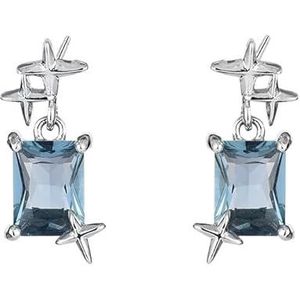 Blauwe Topaas Diamant Viervoudige Ster Vierkante Suiker Stud Oorbellen Licht Luxe Premium Gevoel Vierkante Diamanten Ster Oorbellen Druppel Oorbellen