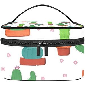 Make-up Organizer Bag, Reizen Make-up Tas Organizer Case Draagbare Cosmetische Tas voor Vrouwen en Meisjes Toiletartikelen Groene Cactus Plant Pot Little Floral, Meerkleurig, 22.5x15x13.8cm/8.9x5.9x5.4in