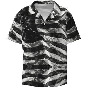 EdWal Camo Amerikaanse Vlag Print Heren Korte Mouw Button Down Shirts Casual Losse Fit Zomer Strand Shirts Heren Jurk Shirts, Zwart, XXL