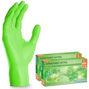 ARNOMED wegwerphandschoenen groen, wegwerphandschoenen L, nitril handschoenen met 200 stuks per doos, poedervrij, latexvrije rubber handschoenen, verkrijgbaar in S, M, L & XL