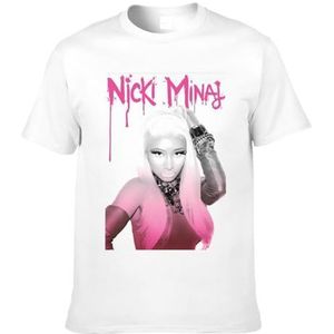 Nicki Music Minaj Shirt heren ronde hals korte mouwen T-shirt modieuze veelzijdige katoenen tops zwart, Wit, XXL