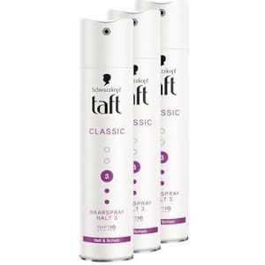 Schwarzkopf Taft Classic Haarspray (3 x 250 ml), houdgraad 3 haarstyling, haarspray voor alle haartypes, houdt en bescherming, veganistische formule
