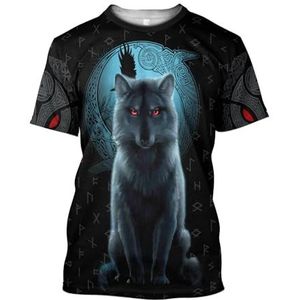 JHBTFQ Viking T-shirt Noorse Mythologie 3D Opdruk Sneldrogend Zomer Casual Heren Shirt,Fenrir wolf,4XL