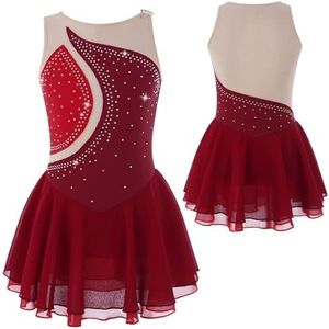 Turnpakje voor meisjes Meisjes Artistieke Schaatsjurk Glanzende Strass Ballet Jersey Body Lyrische Danskostuum Ritme Gymnastiek Strakke Jumpsuit(Red,6)