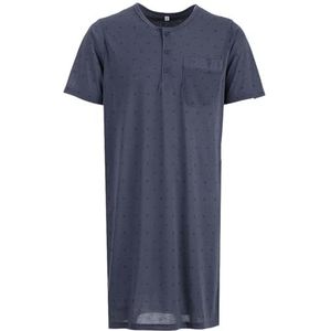 Lucky Heren nachthemd korte mouwen ruit punt zak slaapshirt knopen borstzak, antraciet, XL