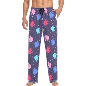 LI ZHI XIN Heren Pyjama Broek Lange Pyjama Bodem Lente Herfst Dunne Losse Stijl Elastische Taille Tie Band Met Zak S-XXL Leuke Kat Cartoon Patroon, Meerkleurig, S
