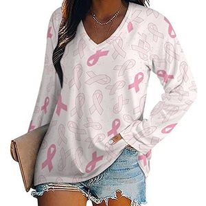 Borstkanker Bewustzijn Roze Linten Nieuwigheid Vrouwen Blouse Tops V-hals Tshirt Voor Legging Lange Mouw Casual Trui