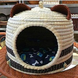 Dkee hondenbed Met de hand gemaakt Panda Pet Nest Panda Ear kattenbakvulling Corn Leder Mat Gras Pet Nest met oor Fashion Dog House