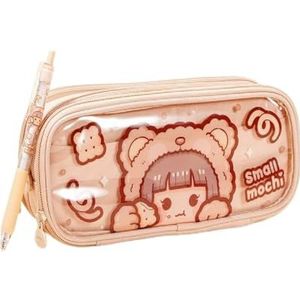 YUANYIYS Grote capaciteit etui met handvat, draagbare canvas make-up tas voor vrouwen, lichtgewicht cosmetische organizer, Bruin, Eén maat