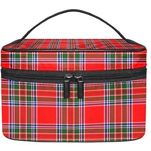 Make-up Organizer Bag, Reizen Make-up Tas Organizer Case Draagbare Cosmetische Tas voor Vrouwen en Meisjes Toiletartikelen Plaid Rood Groen Schots Patroon, Meerkleurig, 22.5x15x13.8cm/8.9x5.9x5.4in