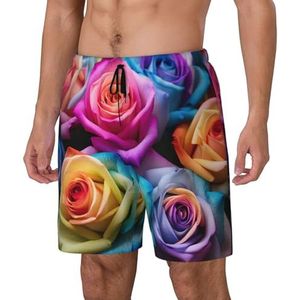 Yyoretp Hawaiiaanse zwembroek met regenboogrozen voor heren, sneldrogend, strandshorts met mesh-voering en zakken, Zwart, M