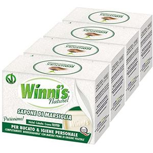 Winni's Naturel Marseille Zeep voor wasgoed en persoonlijke hygiëne, met grondstoffen van plantaardige oorsprong, volledig biologisch afbreekbaar, 4 zeep à 250 g