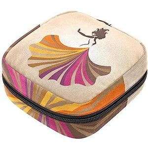 Maandverband opbergtas, vrouwelijke product zakjes draagbare periode kit tas voor meisjes vrouwen dames mooie dansende vrouw-01, Meerkleurig, 4.7x6.6x6.6 in/12x17x17 cm