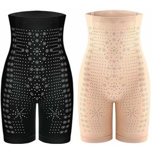 Negatieve ionen detox-vormgevende shorts, ijszijde ionenvezelreparatievormende shorts buikcontrole(Color:Black+Skin)