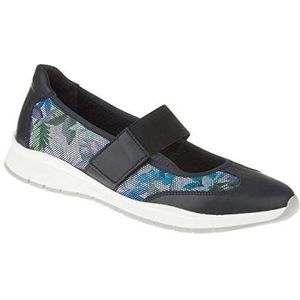 Lei by tessamino Comfortabele damesballerina's van leer met klittenband, Genesia, sportieve brede zomerschoenen, halfhoge schoenen, geschikt voor hallux valgus, zachte blote voeten schoenen met verwisselbaar voetbed, blauw, 36 EU