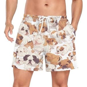 Niigeu Grappige Bulldogs Honden Beige Heren Zwembroek Shorts Sneldrogend met Zakken, Leuke mode, XL