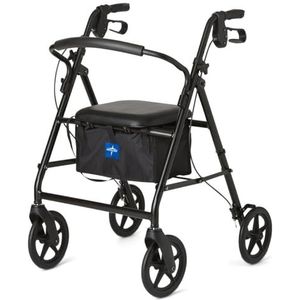 Medline Aluminum Rollator Walker with Seat, Folding Mobility Rolling Walker has 8 inch Wheels, Black