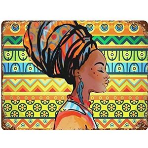 Portret van mooie Afrikaanse vrouw creatieve tinnen bord retro metalen tinnen bord vintage wanddecoratie retro kunst tinnen bord grappige decoraties cadeau grappig
