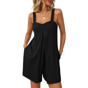 BANGHA Jumpsuits Voor Vrouwen Zomer Casual Vrouwen Groene Romper Verse Zoete Losse Vierkante Hals Jarretel Jumpsuit Shorts Sexy Effen Casual Shorts, Blaack, XL
