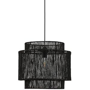 PAKIO E27 Nordic Stijl Zwarte Drum Vorm Hanglampen Armatuur, Creatieve Hand Geweven Henneptouw Hanglamp, Verstelbare Snoer Kroonluchter, Voor Woonkamer Restaurant Koffie Verlichting