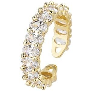 Geometrische Zirkonia-ring for dames, gouden open ring, witgouden mode-ringarmband (Color : GOLD_Openingadjustable)