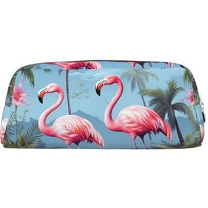 LZQPOEAS Tropische flamingo's etui lederen pennenzak reizen make-up tas rits organizer tas voor vrouwen mannen, Zilver, Eén maat, Afdrukken