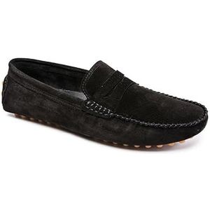 Heren Loafers Schoen Ronde Neus Suede Vamp Penny Rijden Loafers Moc schoenen Antislip Comfortabele Platte Hak Party Casual Slip-ons (Color : Black, Size : 38 EU)