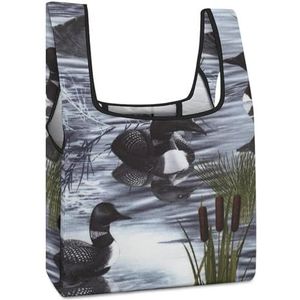 Loons Duck herbruikbare boodschappentassen, opvouwbare boodschappentassen, grote opvouwbare draagtas met lange handgrepen