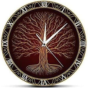 Wall Clock Nordic Sacred Symbol Druidic Yggdrasil Tree Wall Clock Tree Of Life Viking Mystic Amulet Wall Art Home Decor Silent