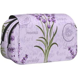 JEJEA Lavendel Stempel Print Pen Etui Potlood Case Houder Voor Potloden Make-up Multifunctionele Organizer Doos Voor Adluts, Zwart, Eén maat, Toilettas