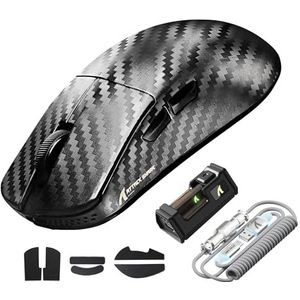 ATTACK SHARK R11 ULTRA Draadloze Gamingmuis Van Koolstofvezel met LED Coiled Kabel, 8000Hz, Lichtgewicht 49g, PAW3950MAX, 42000 DPI, 20000 FPS, Nordic 52840-chip,Nano-metaal-ijscoating, Geweven Zwart