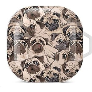 Pugs Portret Oordopjes Hoesje Compatibel met Samsung Hard Shell Beschermhoes Wit-Stijl