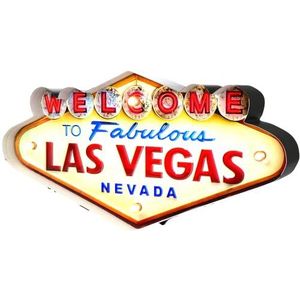 DiiliHiiri Las Vegas Retro Lichtbord – Vintage Bord van Metaal Decoratie voor Huis en Muur Garage Bar Kroeg Restaurant | 50x25x5 cm